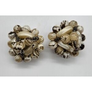 Vintage Cluster Bead Clip On Earrings Boho‎ Statement Dangle Earrings HONG KONG
